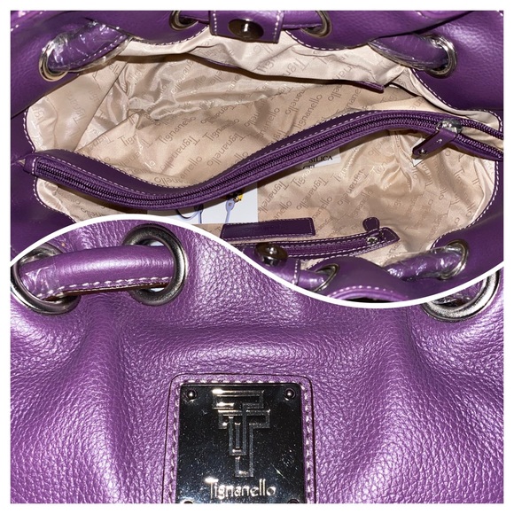 #442 NWT Tignanello Purple Leather Hobo Bag - Picture 3 of 5